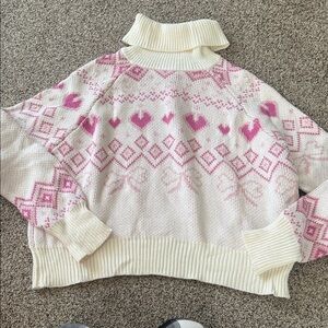 Cozy Pink and Cream Turtleneck Sweater